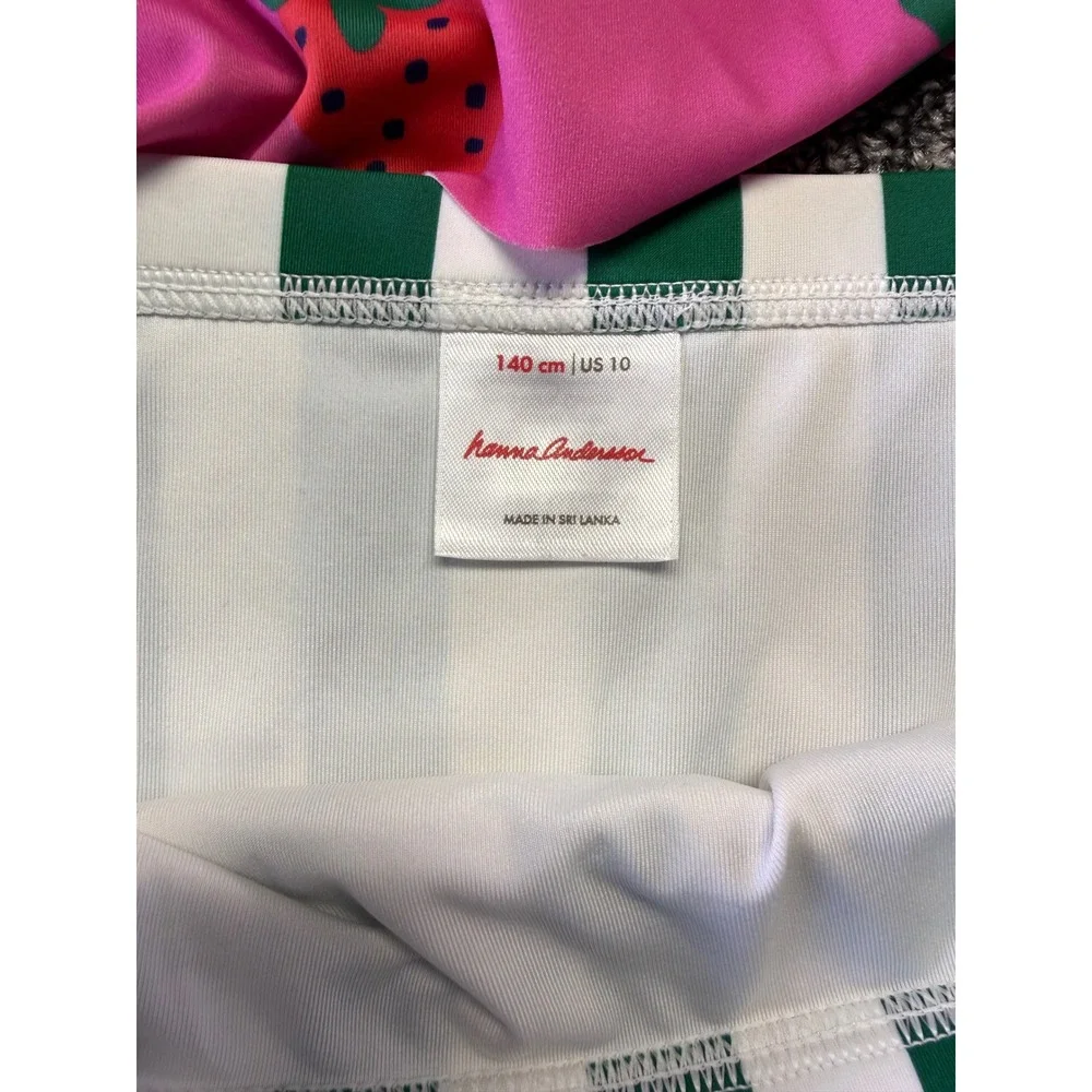 Hanna Andersson Swimsuit Girls 10 Pink Strawberry Green Stripe 2 Piece Tankini